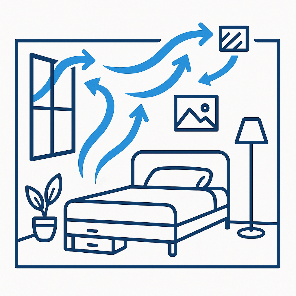 infografic ventiltatie intr-o camera de dormit